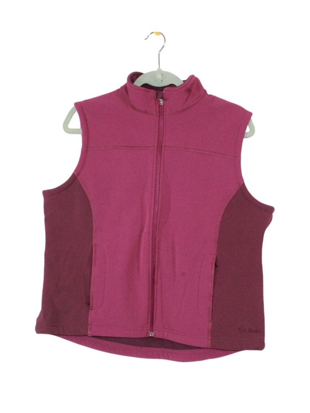 LL Bean Women’s Purple Fleece Lined Nylon Zip Up Vest Zipper Pockets Size L